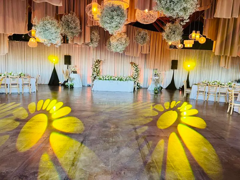Flower-pattern lighting projected across the Brahman Hills dancefloor
