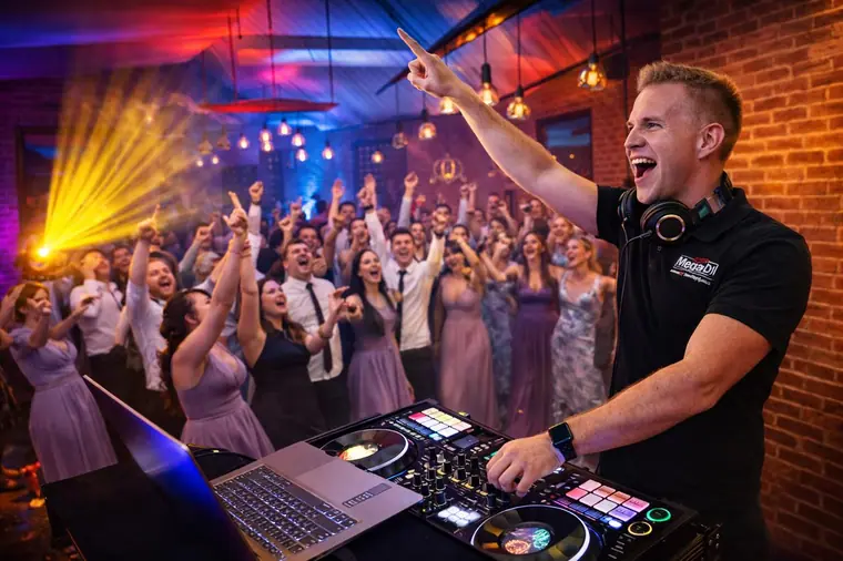 Dancefloor lit in blue and pink at a KZN Midlands wedding reception