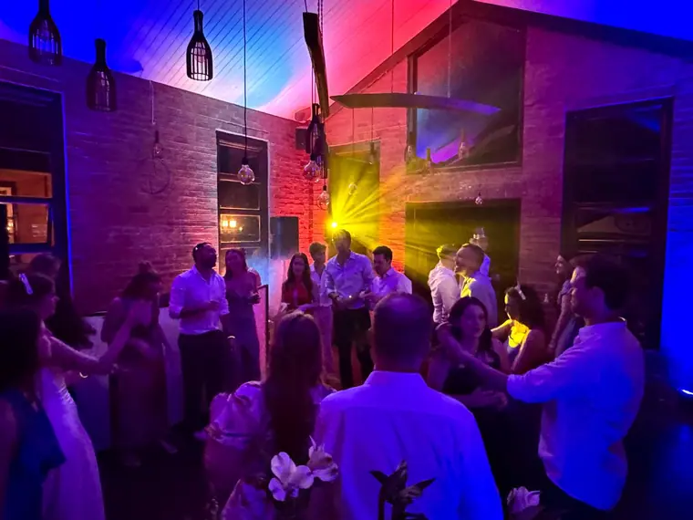 Blue and amber lighting over the dancefloor at Highgate Wine Estate