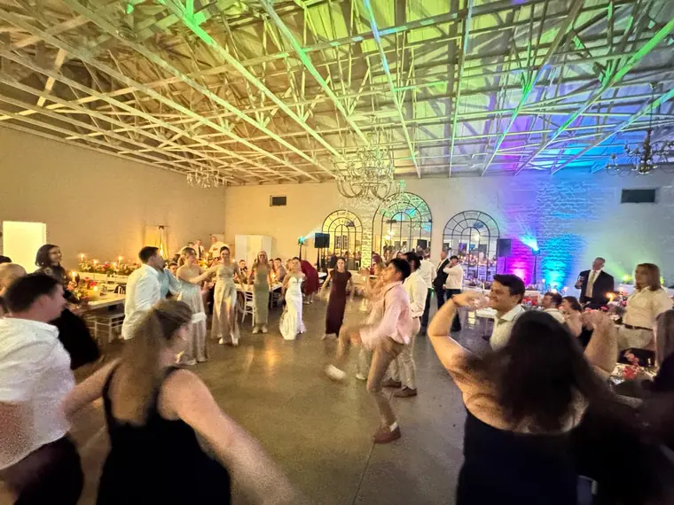 Green beams across the reception venue at The Groves